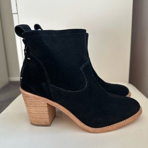 Soludos Womens Black Braided Casual Suede Ankle Booties Wooden Heels Size 6.5